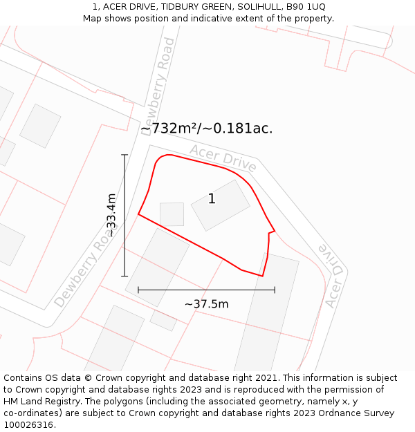 1, ACER DRIVE, TIDBURY GREEN, SOLIHULL, B90 1UQ: Plot and title map