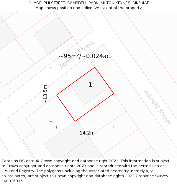 1, ADELPHI STREET, CAMPBELL PARK, MILTON KEYNES, MK9 4AE: Plot and title map
