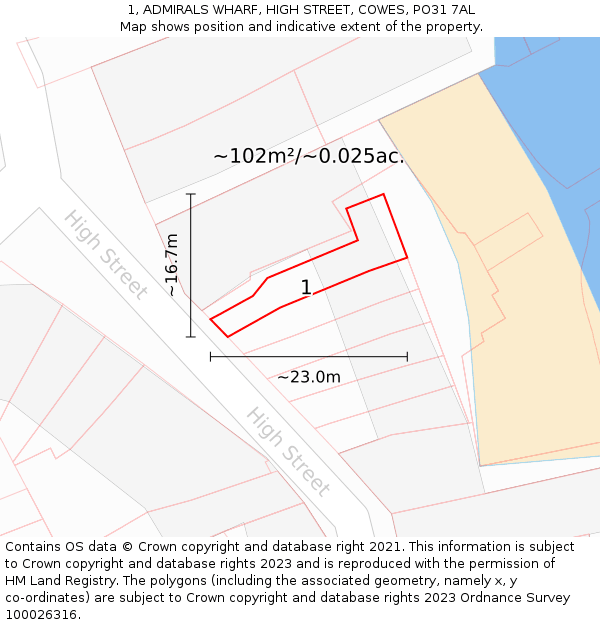 1, ADMIRALS WHARF, HIGH STREET, COWES, PO31 7AL: Plot and title map