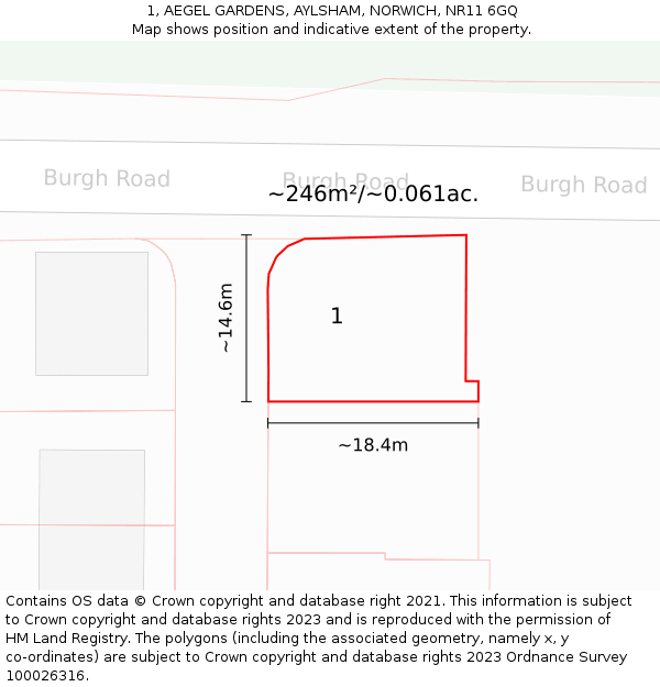 1, AEGEL GARDENS, AYLSHAM, NORWICH, NR11 6GQ: Plot and title map