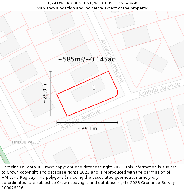 1, ALDWICK CRESCENT, WORTHING, BN14 0AR: Plot and title map