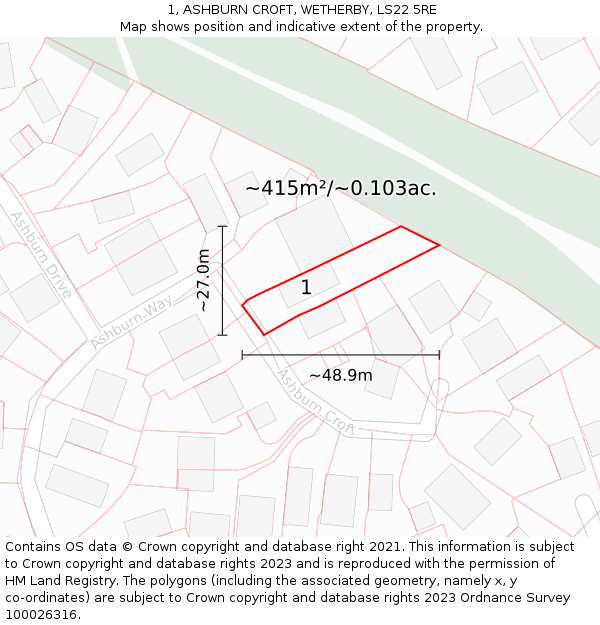 1, ASHBURN CROFT, WETHERBY, LS22 5RE: Plot and title map