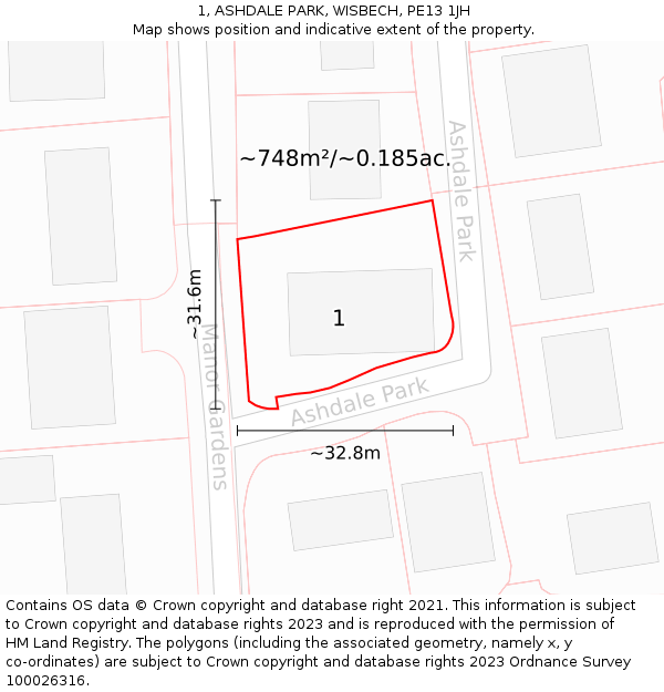 1, ASHDALE PARK, WISBECH, PE13 1JH: Plot and title map