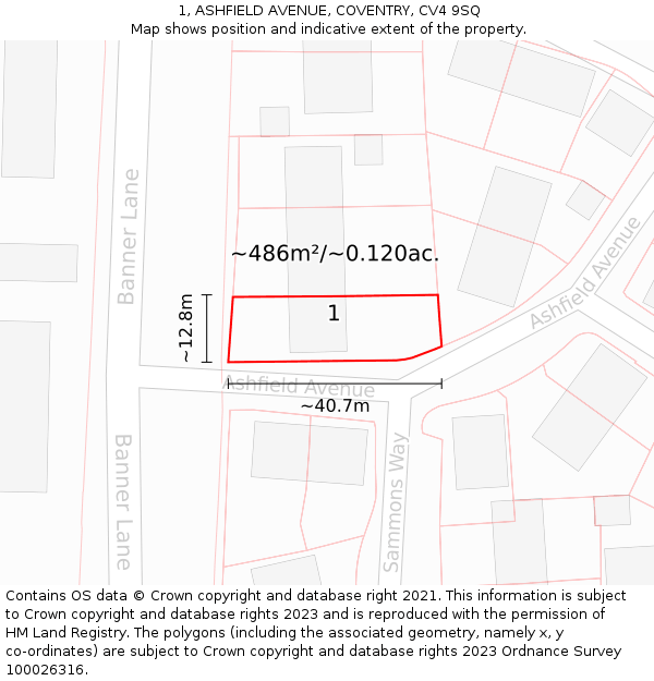 1, ASHFIELD AVENUE, COVENTRY, CV4 9SQ: Plot and title map