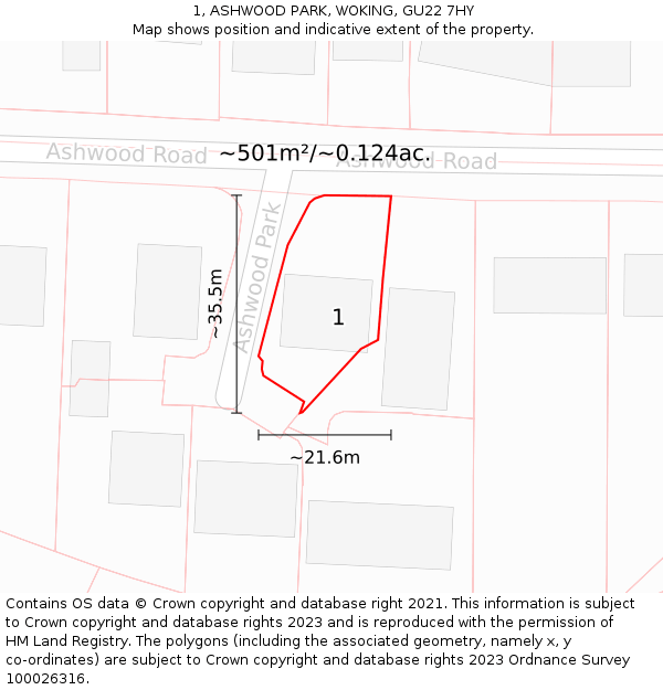 1, ASHWOOD PARK, WOKING, GU22 7HY: Plot and title map