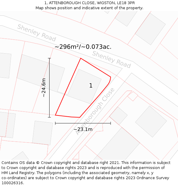 1, ATTENBOROUGH CLOSE, WIGSTON, LE18 3PR: Plot and title map