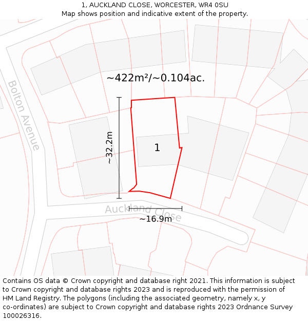 1, AUCKLAND CLOSE, WORCESTER, WR4 0SU: Plot and title map