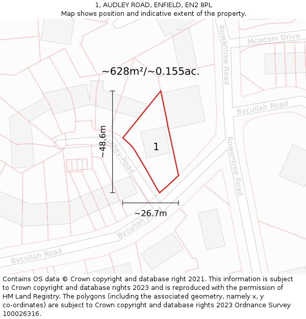 1, AUDLEY ROAD, ENFIELD, EN2 8PL: Plot and title map