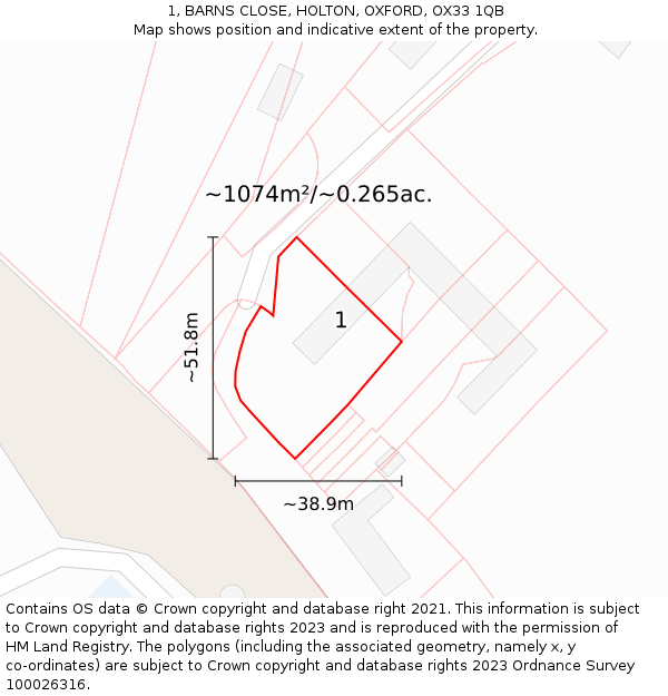 1, BARNS CLOSE, HOLTON, OXFORD, OX33 1QB: Plot and title map