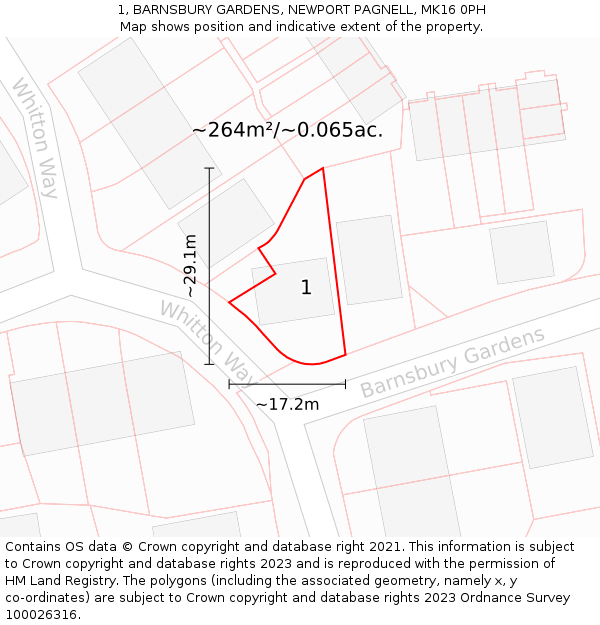 1, BARNSBURY GARDENS, NEWPORT PAGNELL, MK16 0PH: Plot and title map