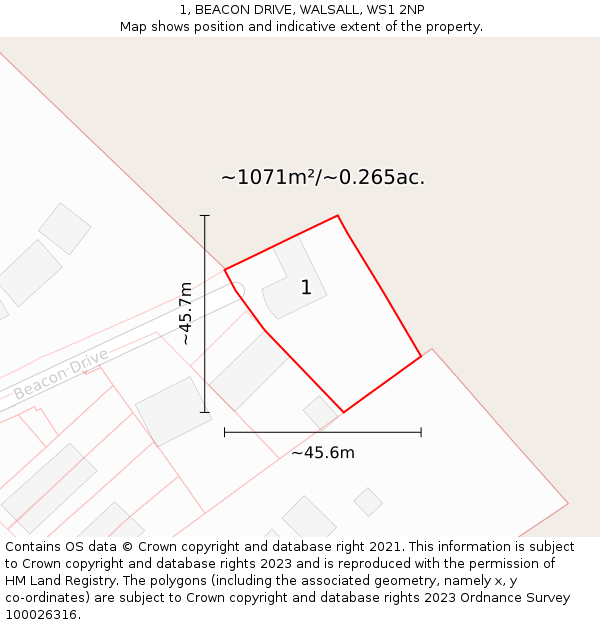 1, BEACON DRIVE, WALSALL, WS1 2NP: Plot and title map