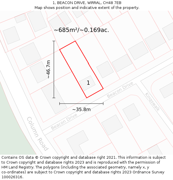 1, BEACON DRIVE, WIRRAL, CH48 7EB: Plot and title map