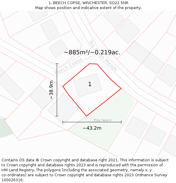 1, BEECH COPSE, WINCHESTER, SO22 5NR: Plot and title map