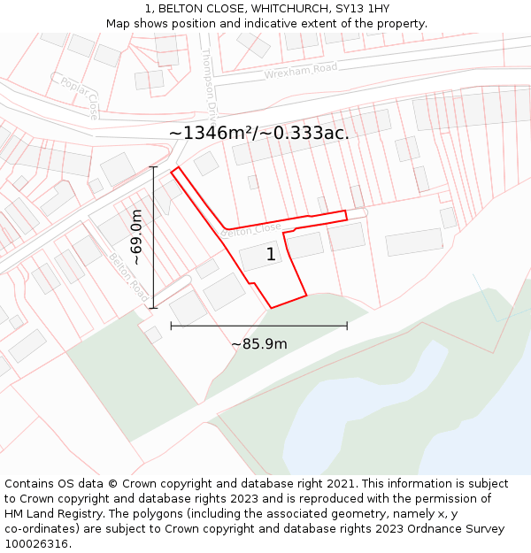 1, BELTON CLOSE, WHITCHURCH, SY13 1HY: Plot and title map