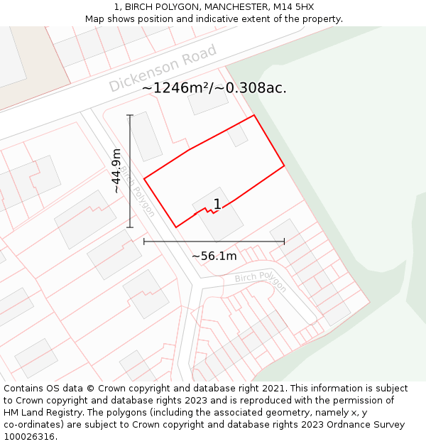 1, BIRCH POLYGON, MANCHESTER, M14 5HX: Plot and title map