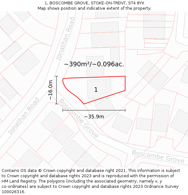 1, BOSCOMBE GROVE, STOKE-ON-TRENT, ST4 8YX: Plot and title map