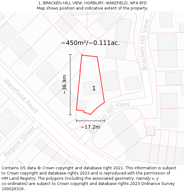 1, BRACKEN HILL VIEW, HORBURY, WAKEFIELD, WF4 6FD: Plot and title map