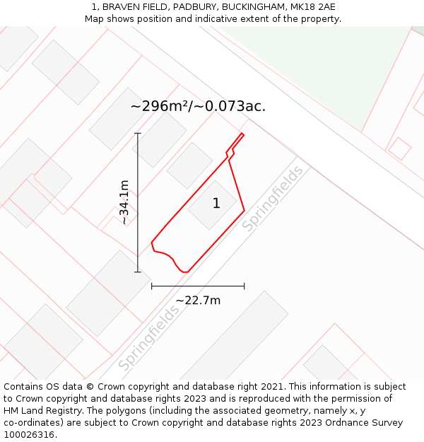 1, BRAVEN FIELD, PADBURY, BUCKINGHAM, MK18 2AE: Plot and title map