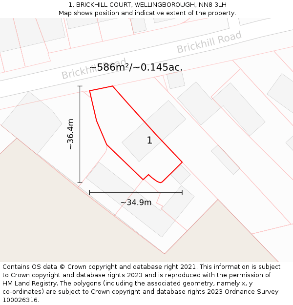 1, BRICKHILL COURT, WELLINGBOROUGH, NN8 3LH: Plot and title map