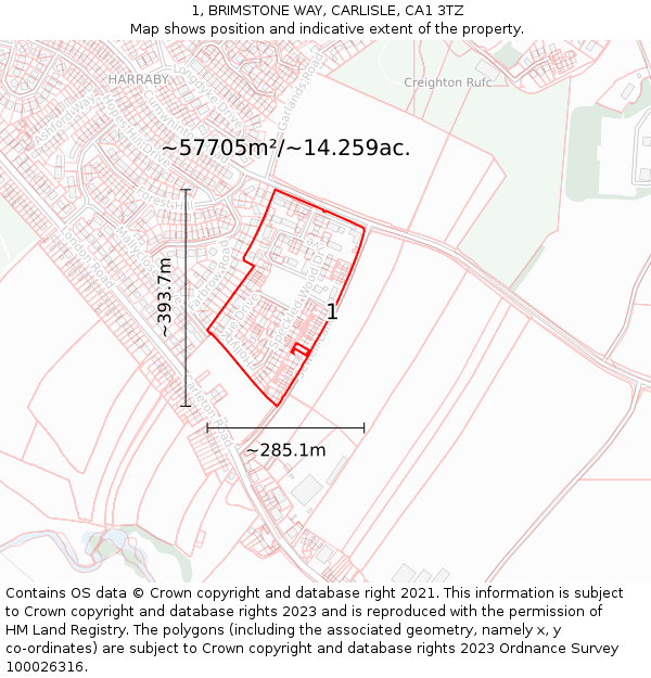 1, BRIMSTONE WAY, CARLISLE, CA1 3TZ: Plot and title map