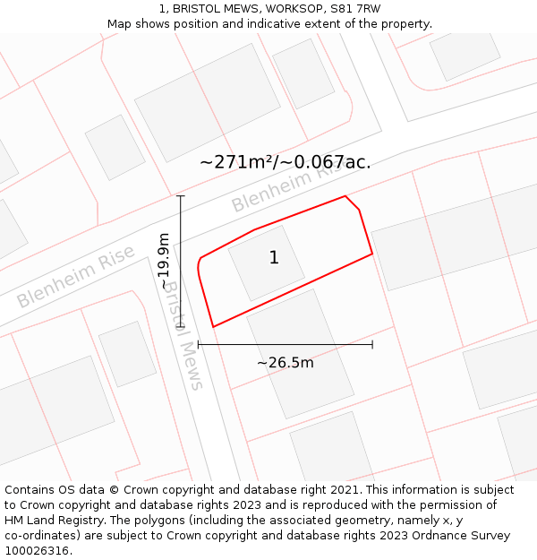 1, BRISTOL MEWS, WORKSOP, S81 7RW: Plot and title map