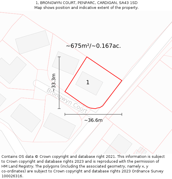 1, BRONGWYN COURT, PENPARC, CARDIGAN, SA43 1SD: Plot and title map