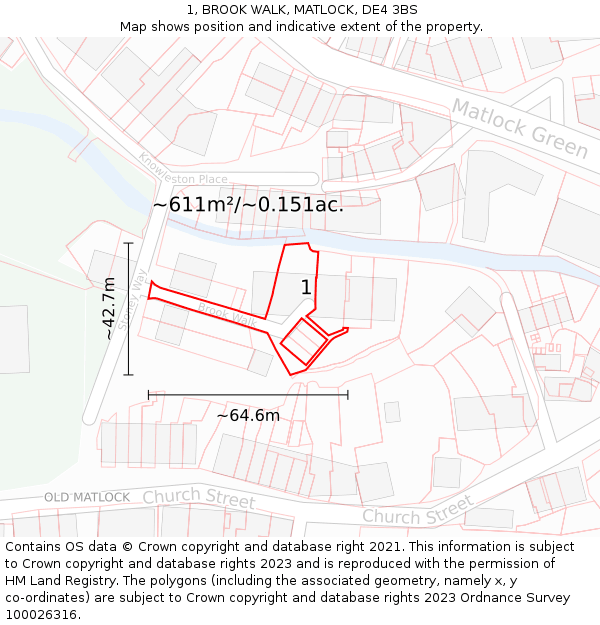 1, BROOK WALK, MATLOCK, DE4 3BS: Plot and title map