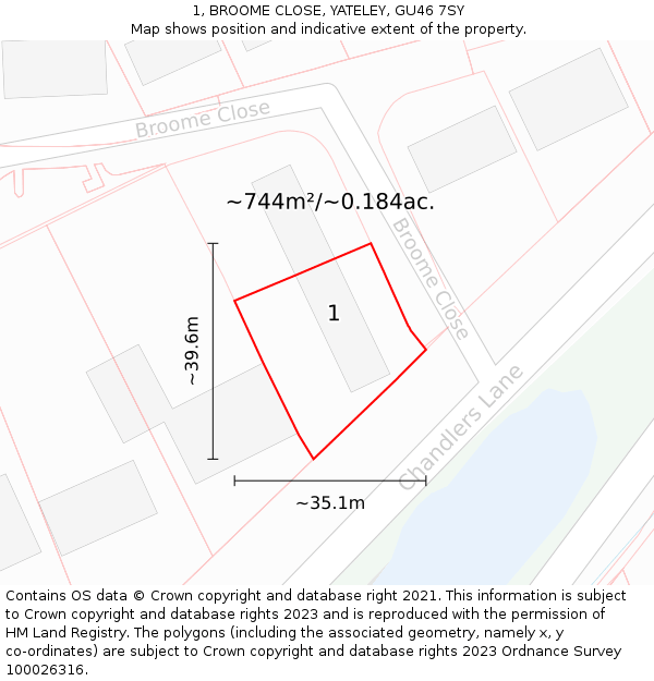1, BROOME CLOSE, YATELEY, GU46 7SY: Plot and title map