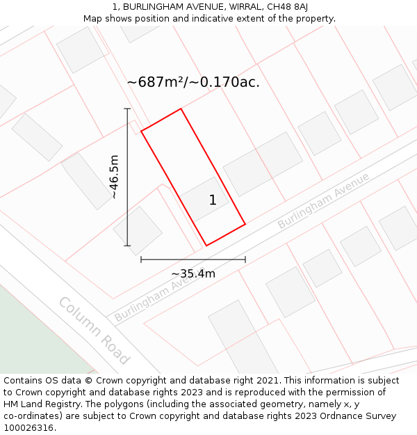 1, BURLINGHAM AVENUE, WIRRAL, CH48 8AJ: Plot and title map