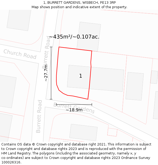 1, BURRETT GARDENS, WISBECH, PE13 3RP: Plot and title map