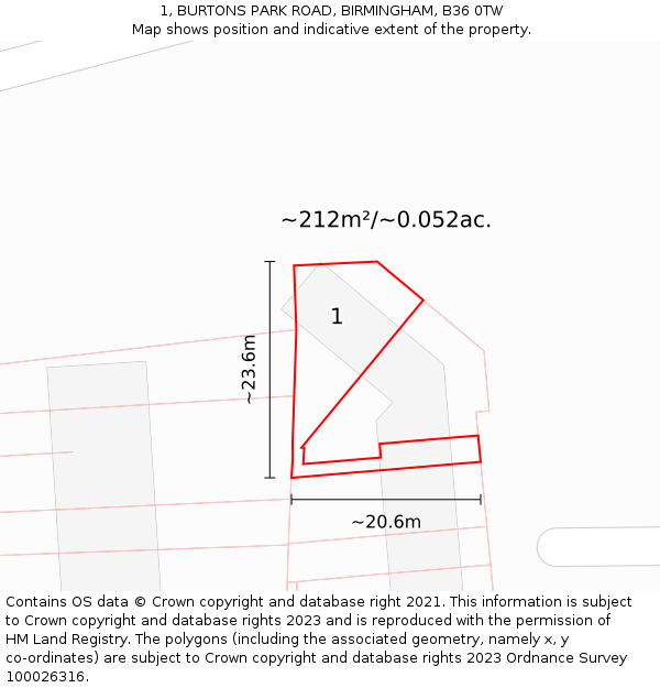 1, BURTONS PARK ROAD, BIRMINGHAM, B36 0TW: Plot and title map