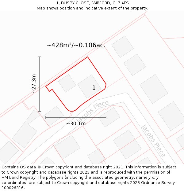 1, BUSBY CLOSE, FAIRFORD, GL7 4FS: Plot and title map