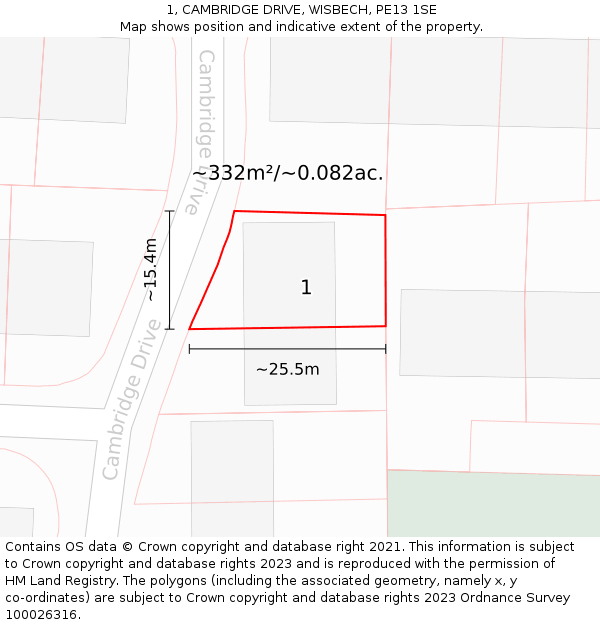 1, CAMBRIDGE DRIVE, WISBECH, PE13 1SE: Plot and title map