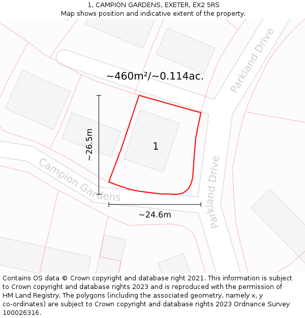 1, CAMPION GARDENS, EXETER, EX2 5RS: Plot and title map