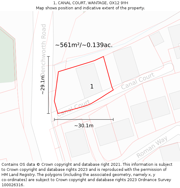 1, CANAL COURT, WANTAGE, OX12 9YH: Plot and title map