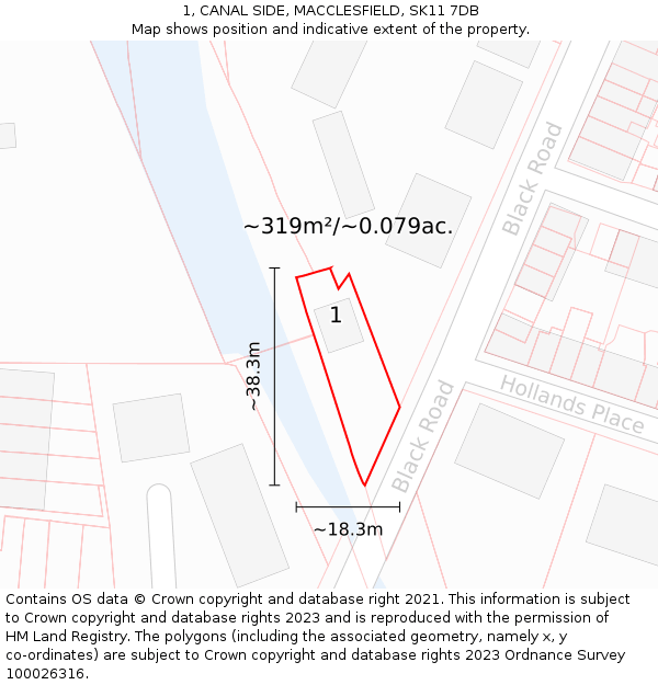 1, CANAL SIDE, MACCLESFIELD, SK11 7DB: Plot and title map