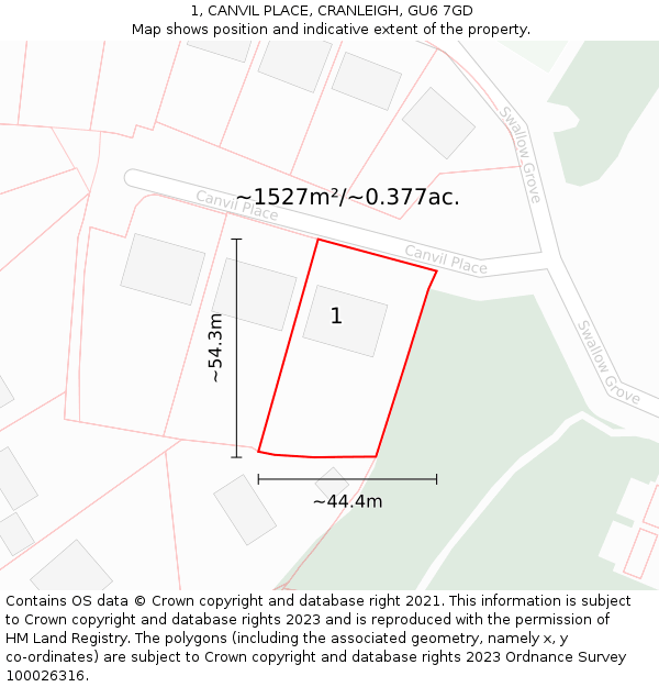 1, CANVIL PLACE, CRANLEIGH, GU6 7GD: Plot and title map