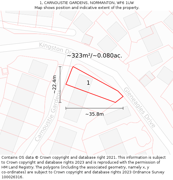 1, CARNOUSTIE GARDENS, NORMANTON, WF6 1UW: Plot and title map