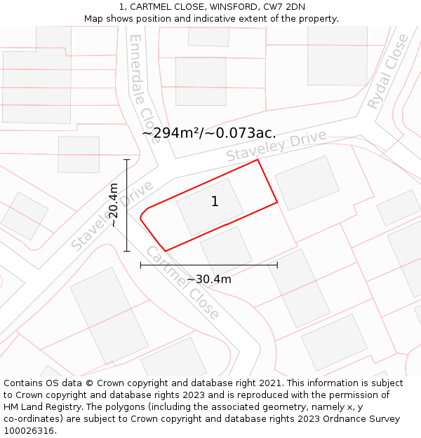 1, CARTMEL CLOSE, WINSFORD, CW7 2DN: Plot and title map