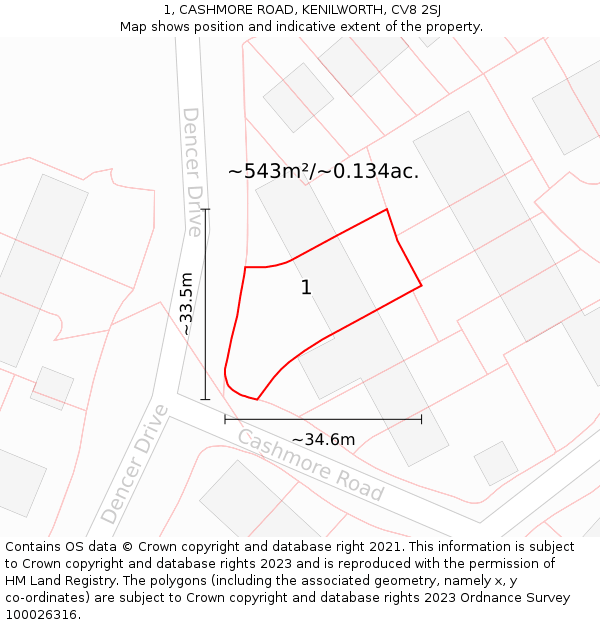 1, CASHMORE ROAD, KENILWORTH, CV8 2SJ: Plot and title map