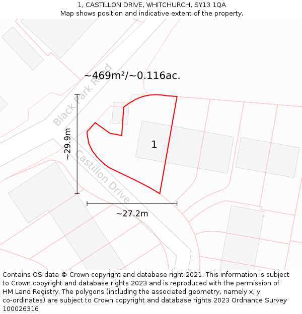 1, CASTILLON DRIVE, WHITCHURCH, SY13 1QA: Plot and title map