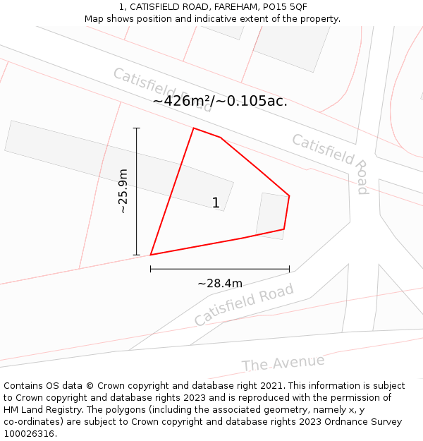 1, CATISFIELD ROAD, FAREHAM, PO15 5QF: Plot and title map