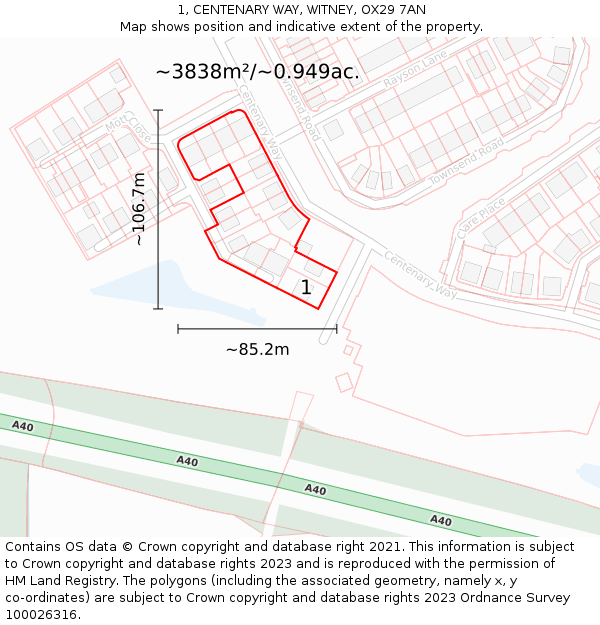 1, CENTENARY WAY, WITNEY, OX29 7AN: Plot and title map