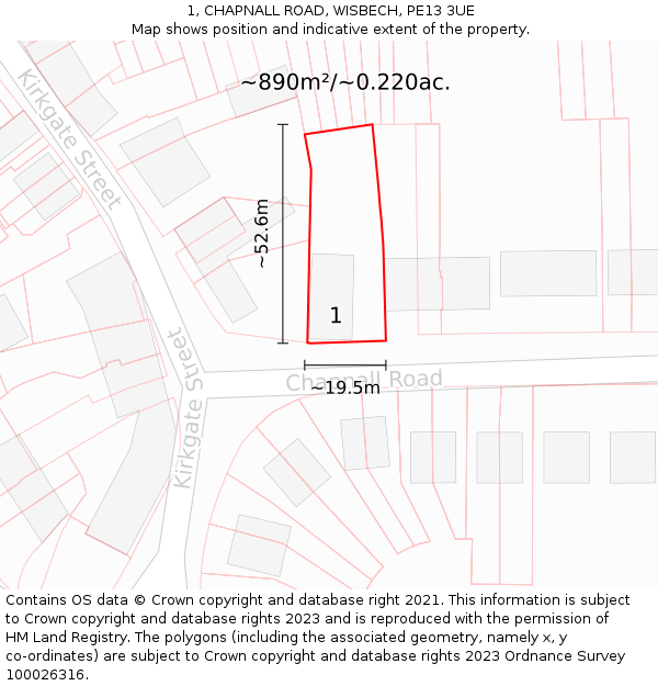 1, CHAPNALL ROAD, WISBECH, PE13 3UE: Plot and title map