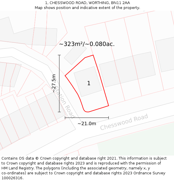 1, CHESSWOOD ROAD, WORTHING, BN11 2AA: Plot and title map