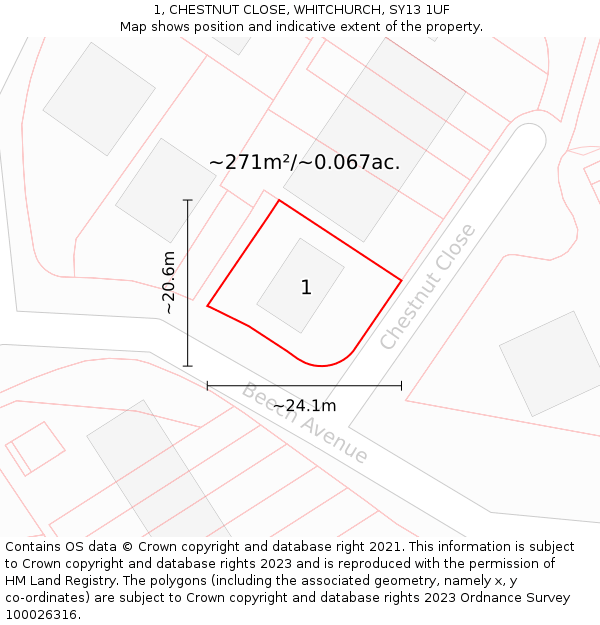 1, CHESTNUT CLOSE, WHITCHURCH, SY13 1UF: Plot and title map