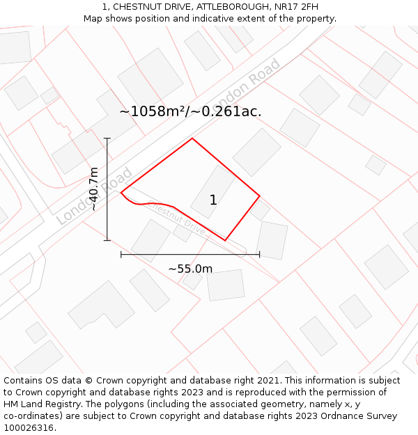 1, CHESTNUT DRIVE, ATTLEBOROUGH, NR17 2FH: Plot and title map