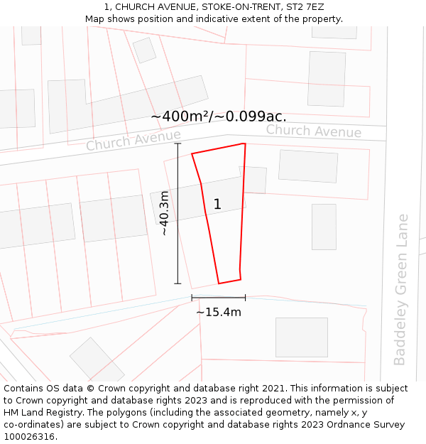 1, CHURCH AVENUE, STOKE-ON-TRENT, ST2 7EZ: Plot and title map