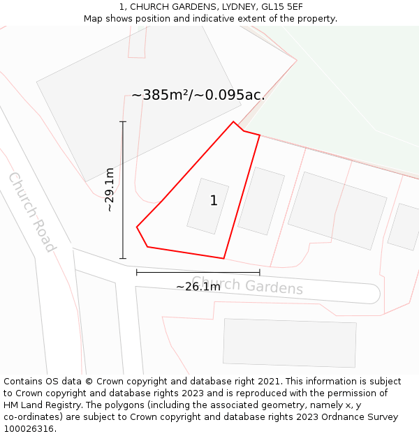 1, CHURCH GARDENS, LYDNEY, GL15 5EF: Plot and title map