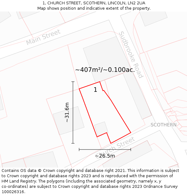 1, CHURCH STREET, SCOTHERN, LINCOLN, LN2 2UA: Plot and title map